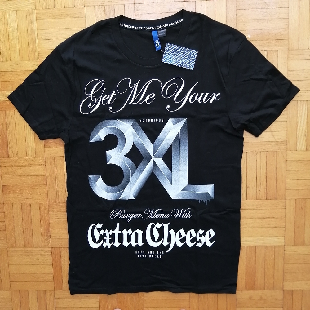 Extra Cheese Black T-shirt XS NWT